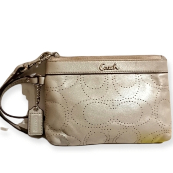 COACH Metallic Perforated Signature C Logo Wristlet EUC - Picture 6 of 6